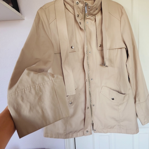 Michael Kors womens Taupe Beige removable hood Rain Trench Coat size Large - Picture 6 of 9